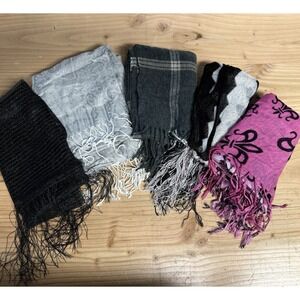 Womens Knit Scarf Lot 5 Pieces Knit Fringe Plaid Wrap Bundle